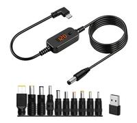 Dexumodbk Câble convertisseur d'alimentation USB C PD vers DC 5 V, 9 V, 12 V, 15 V, 20 V Tension réglable Type C vers prise CC 5,5 x 2,1 mm Prise d'alimentation universelle avec 10 têtes de conversion