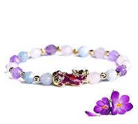 Deykhang Feng Shui bracelet richesse Changement couleur Pixiu/Pi Yao Bracelet multi-cristalline Rose Quartz Morganite améthyste chakra équilibrant précieuses à l'argent Bonne chance Prospérité,6mm