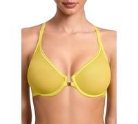 Deyllo Soutien Gorge Fermeture Devant à Armature Non Rembourré Transparent Décolleté Plongeant pour Grandes Tailles(Jaune Mimosa,100F)