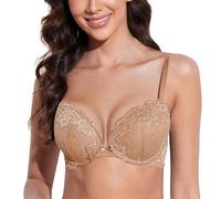 Deyllo Soutiens-Gorge Femme Rembourré avec Armature Dentelle Lingerie Push-up Brassiere Classiques Brassière Maintien Lait au Curry 90D