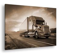 deyoli Camion brillant au coucher du soleil, symbole de liberté sur les routes sans fin. Format : 60 x 40 cm. Effet : sépia comme toile sur toile, motif sur cadre en bois véritable, impression