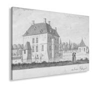 deyoli Impression sur toile Château historique sur l'eau, couple de promenade, dessin fin, format : 70 x 50 cm, effet : noir et blanc, XXL, impression sur châssis, tableau mural, décoration de salon