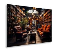 deyoli Impression sur toile - Coin de lecture confortable dans une ancienne bibliothèque - Format : 120 x 80 cm - Impression d'art XXL sur châssis - Décoration murale pour le salon