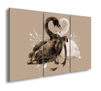 deyoli Impression sur toile deux cygnes dans le yin et le yang danse de l'amour et de l'harmonie Format : 120 x 80 cm (3 pièces) Effet : sépia XXL Impression d'art sur châssis / Décoration de salon