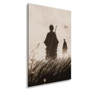 deyoli Impression sur toile deux samouraïs debout dans l'herbe balayée par le vent Format : 120 x 80 cm Effet : sépia XXL Impression d'art sur châssis / Décoration de salon