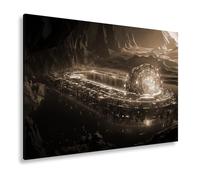 deyoli Impression sur toile - Forteresse de science-fiction qui brille dans le rocher glacé - Format : 100 x 70 cm - Effet : sépia XXL - Impression d'art sur châssis - Décoration de salon