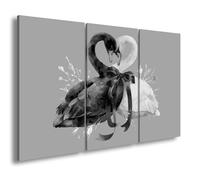 deyoli Impression sur toile Motif deux cygnes dans le yin et le yang Danse de l'amour et de l'harmonie Format : 120 x 80 cm (3 pièces) Effet : noir et blanc XXL Impression d'art sur châssis Décoration