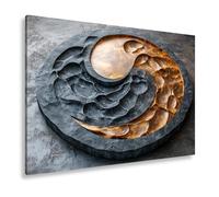 deyoli Impression sur toile Motif Yin-Yang martelé brille comme un feu dans la pierre sombre Format : 60 x 40 cm XXL Impression d'art sur châssis Décoration de salon