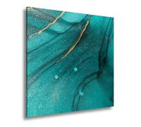 deyoli Impression sur toile turquoise profonde coulant dans des lignes dorées comme une géologie pittoresque Format : 40 x 40 cm XXL Impression d'art sur châssis Décoration murale pour salon