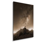 deyoli Impression sur toile Une personne émerveillée sous l'étendue scintillante de la Voie lactée Format : 80 x 60 cm Effet : sépia XXL Impression d'art Image sur châssis / Décoration murale / Salon