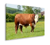 deyoli Impression sur toile Vache fière sur prairie fleurie avec vue directe de la caméra Format : 80 x 60 cm XXL Impression d'art sur châssis Décoration murale pour salon