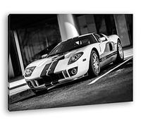 deyoli Superbe format Ford GT : 120 x 80 - Effet : noir/blanc comme toile - Motif prêt à être encadré sur un cadre en bois véritable - Impression numérique de qualité supérieure avec cadre - Pas de