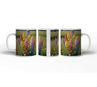deyoli Tasse à motif de feux d'artifice floraux dans toute sa splendeur sur prairie verte. 300 ml, en céramique blanche/tasse à café/idée cadeau
