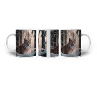 deyoli Tasse à motif élégant lynx dans la forêt enneigée avec vue attentive, 300 ml, en céramique blanche, idée cadeau