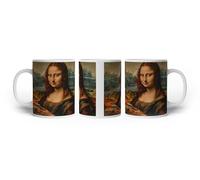 deyoli Tasse à motif Mona Lisa 2.0 - Sourire intemporel avec smartphone - 300 ml - En céramique blanche - Idée cadeau