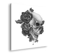 deyoli Tête de mort avec roses, allie éphémère et beauté. Format : 40 x 40 cm. Effet : noir et blanc XXL Impression d'art sur cadre en bois/toile murale/décoration de salon