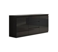 DEYTON - Buffet 2 Portes 3 Tiroirs Laqué Noir Brillant