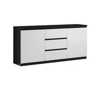 DEYTON - Buffet 2 Portes 3 Tiroirs Laqué Noir et Blanc Brillant
