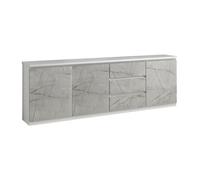 DEYTON - Buffet 3 Portes 3 Tiroirs Laqué Blanc et Gris Marbré