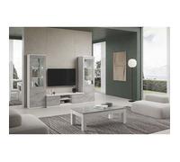DEYTON - Ensemble Salon Complet Blanc et Gris Marbré Meuble TV + Vitrines avec Leds + Table Basse 127cm
