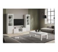 DEYTON - Ensemble Salon Complet Laqué Blanc Meuble TV + Vitrines avec Leds + Table Basse 138cm