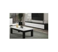 DEYTON - Ensemble Salon Laqué Noir et Blanc Meuble TV 4 Portes + Table Basse 127cm -