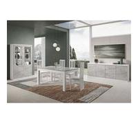 DEYTON - Ensemble Séjour Complet Blanc et Gris Marbré Table 160cm + Buffet + Vitrine avec Leds -