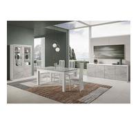 DEYTON - Ensemble Séjour Complet Blanc et Gris Marbré Table 190cm + Buffet + Vitrine avec Leds