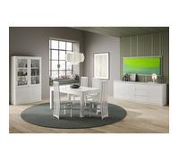 DEYTON - Ensemble Séjour Complet Laqué Blanc Table 138cm + Buffet + Vitrine avec Leds -