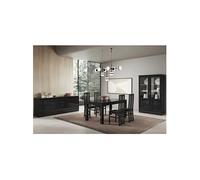 DEYTON - Ensemble Séjour Complet Laqué Noir Table 160cm + Buffet + Vitrine avec Leds -