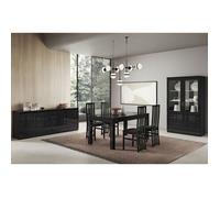 DEYTON - Ensemble Séjour Complet Laqué Noir Table 190cm + Buffet + Vitrine avec Leds -