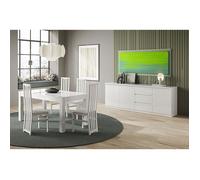 DEYTON - Ensemble Séjour Laqué Blanc Table 138cm + Buffet 3 Portes -