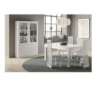 DEYTON - Ensemble Séjour Laqué Blanc Table 160cm + Vitrine avec Leds - Altobuy Blanc