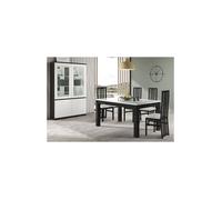 DEYTON - Ensemble Séjour Laqué Noir et Blanc Table 160cm + Vitrine avec Leds - Altobuy Blanc