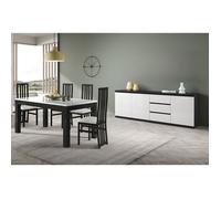 DEYTON - Ensemble Séjour Laqué Noir et Blanc Table 190cm + Buffet 3 Portes - Altobuy Blanc
