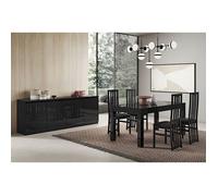 DEYTON - Ensemble Séjour Laqué Noir Table 190cm + Buffet 3 Portes -
