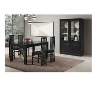 DEYTON - Ensemble Séjour Laqué Noir Table 190cm + Vitrine avec Leds