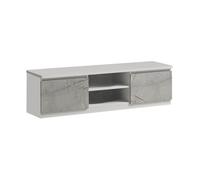 DEYTON - Meuble TV 2 Portes Laqué Blanc et Gris Marbré -