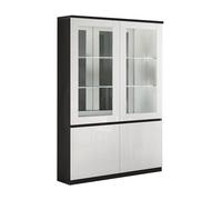 DEYTON - Vitrine 4 Portes Laquée Noir et Blanc Brillant avec Leds