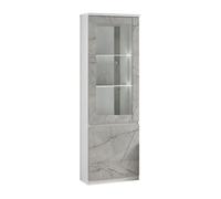 DEYTON - Vitrine Droite Laquée Blanc et Gris Marbré avec Leds