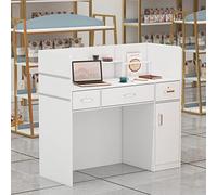 DEZAGCE Comptoir d'accueil Réception Secrétariat Comptoir de Vente, Mobilier de Bureau, 3 Tiroirs, 110 X 120 X 48 cm, Blanc