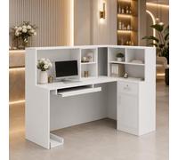 DEZAGCE Comptoir de réception, Table de réception avec Tablette d'ordinateur et Une étagère Amovible, avec 1 tiroir et 1 Armoire, comptoir de réception, comptoir, 140 x 80 x 120 cm