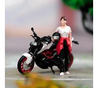 DEZARO Miniatures faites à la main 1/24 1/43 1/64 1/87 Scale Peinte Girl Motorcycle Scene Props Figures Model Figurine Creative Photography (échelle 1/24, fille et moto)