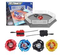 DEZAWRTY Toupie X Stadium Arena Set Equipé de X Acceleration Rail - 4 toupies et 2 lanceurs, 1 Battle Arène de Combat pour Les Enfants à partir de 6 Ans, Cadeau de Jeu pour Les garçons