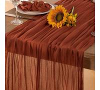 DeZerlor Chemin de table en étamine, couleur terre cuite de style bohème pour automne, fromage orange brûlé, 305 cm, décoration de table pour mariage, fête prénatale, fête d'amis, couleur rouille