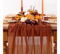 DeZerlor Chemin de table en étamine, couleur terre cuite, orange brûlé, 304,8 cm, décoration de table pour Thanksgiving, automne, fête d'amis, mariage, fête prénatale