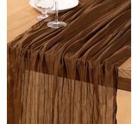 DeZerlor Chemin de Table en étamine, Marron Clair, 304,8 cm, en Gaze bohème - Décorations de Table d'automne pour Thanksgiving, Mariage, fête prénatale, thé