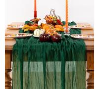 DeZerlor Chemin de table en étamine, vert émeraude, 304,8 cm en gaze bohème, décorations de table d'automne pour Thanksgiving, mariage, fête prénatale, goûter