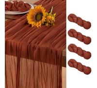 DeZerlor Lot de 4 chemins de table en étamine, couleur terre cuite, orange brûlé, style bohème, 304,8 cm, décorations de table pour mariage, fête prénatale, fête d'amis, couleur orange brûlé
