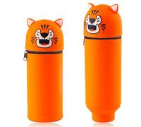 DEZP 1 Pièce Kawaii Étui École 2 En 1 En Silicone Souple, 18.5 * 6.5 Cm Porte-Stylos De Table, Thème Animaux Trousse Pour Legami Stylo Fermeture À Glissière, Crayons Crayons Stylos (tigre)